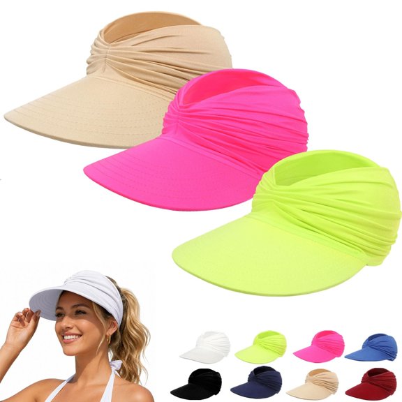WCJM Women's Lightweight Foldable Sun Visor Hat UPF 50+ Wide Brim Ponytail Cap for Summer Beach Poolside Yard Work