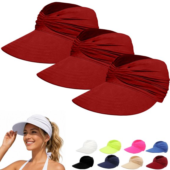 WCJM Women's Lightweight UPF 50+ Sun Visor Hat Wide Brim Foldable Ponytail Cap for Summer Beach Gardening Yard Work