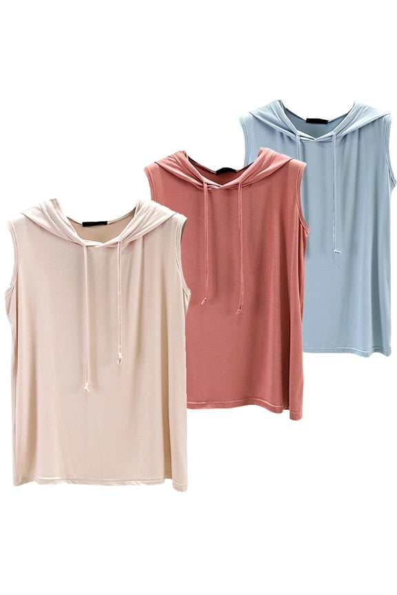 Women's Mock Neck Shirts, Short Sleeve Turtleneck 3 Piece Set Of Hooded Loose Plus Size Pullover Vest for Women's Mmer Thin Style Sleeveless Bottom Shirt for Versatile Wear