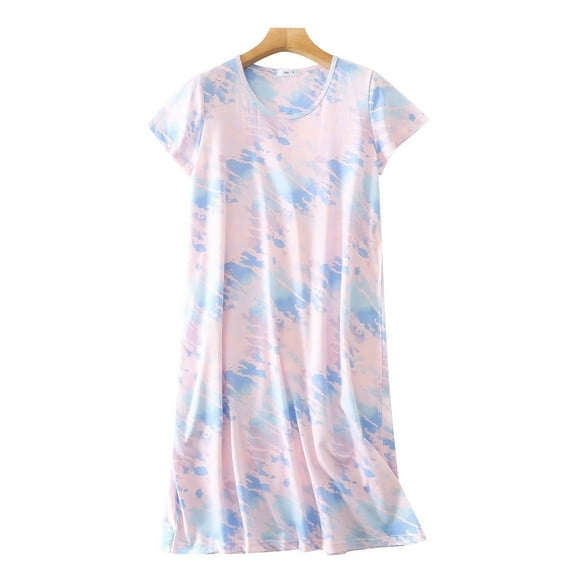 WCJM Women's Nightgown Women's Plus Size Cute Home Clothes Knitted Cotton Sweet And Short Sleeved Round Neck Pajamas