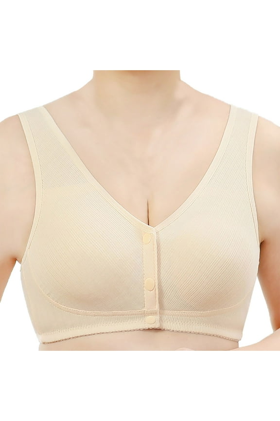 Women's Nylon,Spandex Beige nylon underwear Women's Sexy Triangle Bralette Comfort Full Coverage Bra Front Close Deep V Seamless Wireless Adjustable Bras