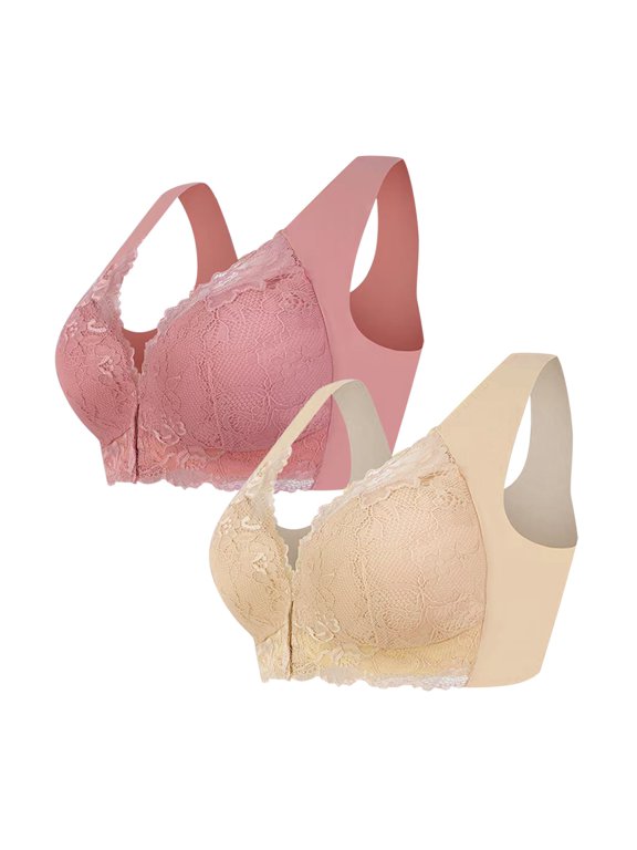 Women's Nylon,Spandex Pink nylon underwear Thin Laceless Ring Comfortable Breathability Underwear Large Size Brater Buckle Female Bra Deep V Neck Vest Bralette Wireless Seamless Bra