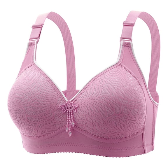 WCJM Women's Nylon,Spandex Pink nylon underwear No Underwire Lace Bras For Women Sponge Cup Front Closure Bras For Seniors Plus Size Full Coverage Bras No Wire Bras