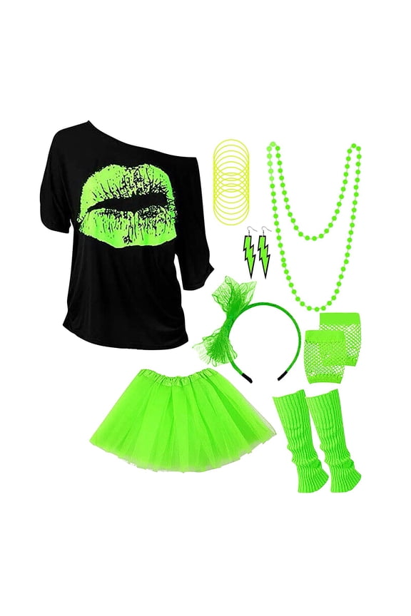 Women's Off The Shoulder T-Shirt Green 80s Party V-neck Design Outfit Oversized Mid Sleeve New Tops