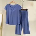 thumbnail image 1 of WCJM Women's Pajama Sets Ladies' Plus Size Sleepwear Set Short Sleeved 3/4 Length Pants Two Piece for Middle and Elderly People Home Wear., 1 of 9