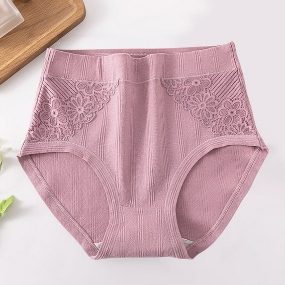 WCJM Women's Panties Women's Cotton Underwear High Waisted Ladies Panties Full Coverage Briefs 4 Pack (Regular & Plus Size) Women Solid Color Cotton V Neck High Waist Lace Abdominal Briefs
