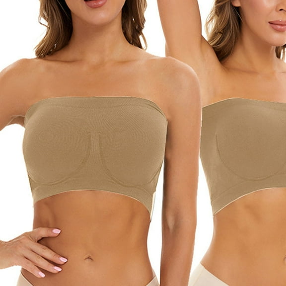 WCJM Women'S Polyester White Chemical Fiber Underwear Front Button Breast Lifting Bra Apricot Strapless Backless Sticky Push Up Bras For Women