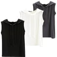 thumbnail image 1 of WCJM Women's Short Sleeve Scoop Neck T Shirt Casual Tops 3 Piece Set Of Hooded Loose Plus Size Pullover Vest for Women's Mmer Thin Style Sleeveless Bottom Shirt for Versatile Wear, 1 of 5