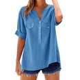 thumbnail image 1 of WCJM Women's Short Sleeve Scoop Neck T Shirt Casual Tops Women's Short Sleeve T-Shirt Loose Shirt Top Stand Solid Color Medium Sleeve Collar Casual Women's Shirt Women's Shirt, 1 of 6