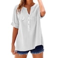 thumbnail image 1 of WCJM Women's Short Sleeve T-Shirts Women's Short Sleeve T-Shirt Loose Shirt Top Stand Solid Color Medium Sleeve Collar Casual Women's Shirt Women's Shirt, 1 of 6