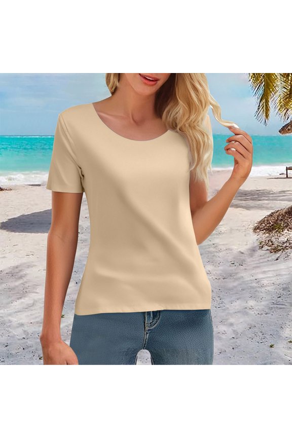 Women's Short Sleeve V-Neck Loose Casual Tee T-Shirt Tops Ladies' Mmer Ice Round Neck Short Sleeved T Shirt for Sports and Fitness High Elasticity Slim Fit Quick Drying
