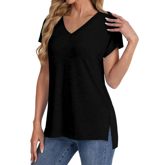 WCJM Women's Short Sleeve V-Neck Loose Casual Tee T-Shirt Tops Women's Short Sleeve T-Shirt Womens Summer Daily Casual V Neck Shirts Short Sleeve Tops Blouses Loose Fit Shirt