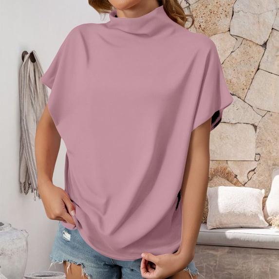 WCJM Women's Short Sleeve V-Neck Shirts Loose Casual Tee T-Shirt Women's Short Sleeve T-Shirt Women's Summer Solid Color High Neck Loose Casual Short Sleeved T Shirt Top