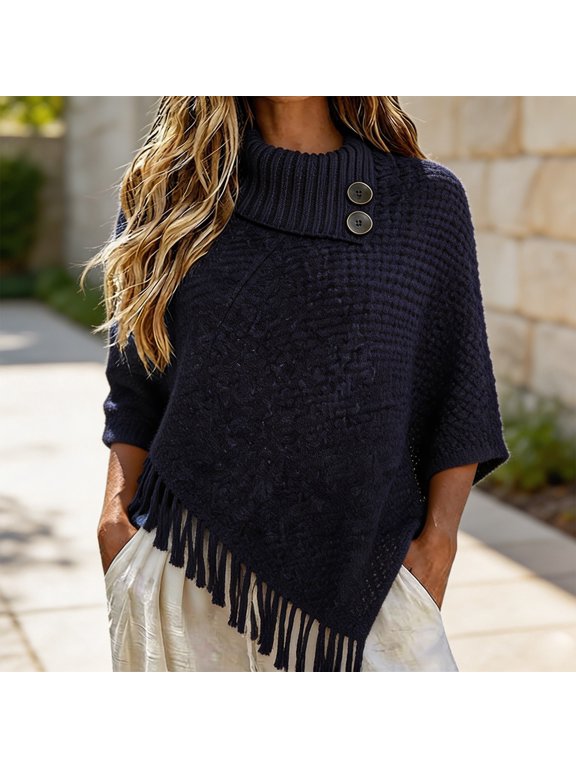 Women's Soft Shawl Wrap Pullover Poncho Sweater Loose Baggy Top for Fall Winter Travel Work and Daily Wear