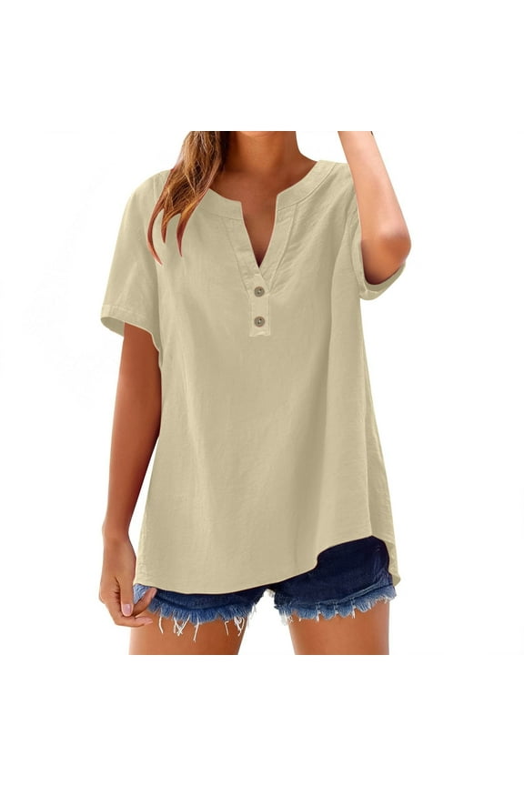 Women's Summer Casual Puff Short Sleeve T-Shirts Square Neck Women's Short Sleeve T-Shirt Loose Button Shirt Tops Stand Solid Color Sleeve Collar Casual Women's Shirt