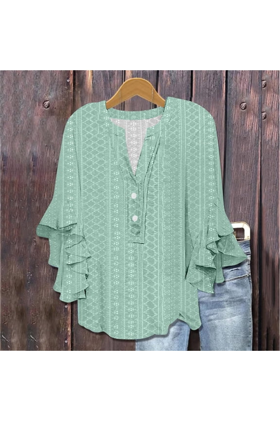 Women's Summer Casual T Shirt Dresses Short Sleeve Swing Dress Women's Short Sleeve T-Shirt Women's V Neck Tie Button Hollow Fabric Ruffled Sleeves Loose Casual Breathable Short Sleeves