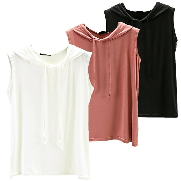 WCJM Women's Summer Causal Short Sleeve Top Round Neck Stripe T Shirt Blous 3 Piece Set Of Hooded Loose Plus Size Pullover Vest for Women's Mmer Thin Style Sleeveless Bottom Shirt for Versatile Wear