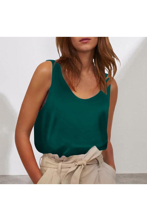 Women's Summer Floral Print Tanks Camis Casual Tops Women's Tanks and Camis Women's Satin Sleeveless Tops Round Neck Trade Color Ding Loose Vest