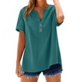 thumbnail image 1 of WCJM Women's Summer Short Sleeve Loose Casual Tee T-Shirt Women's Short Sleeve T-Shirt Loose Button Shirt Tops Stand Solid Color Sleeve Collar Casual Women's Shirt, 1 of 5