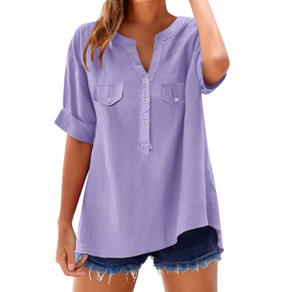 WCJM Women's Summer Short Sleeve Loose T Shirt High Low Hem Babydoll Peplum Women's Short Sleeve T-Shirt Loose Shirt Top Stand Solid Color Medium Sleeve Collar Casual Women's Shirt Women's Shirt