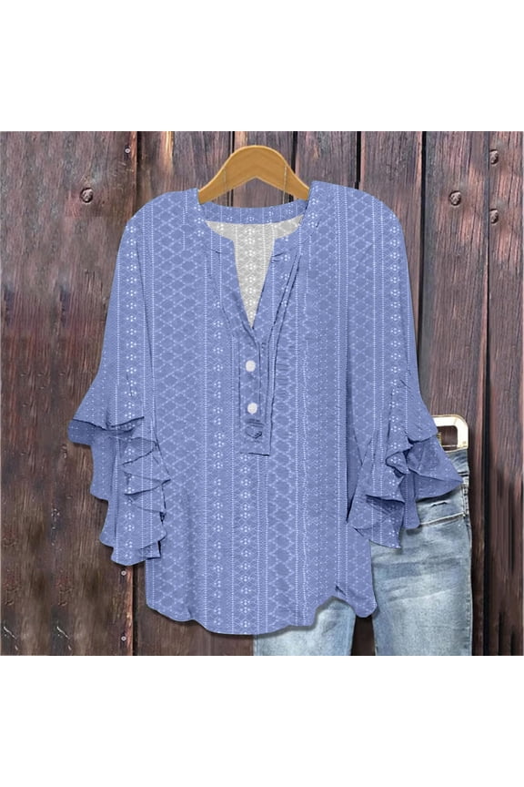 Women's Summer Short Sleeve Loose T Shirt High Low Hem Babydoll Peplum Women's Short Sleeve T-Shirt Women's V Neck Tie Button Hollow Fabric Ruffled Sleeves Loose Casual Breathable Short Sleeves