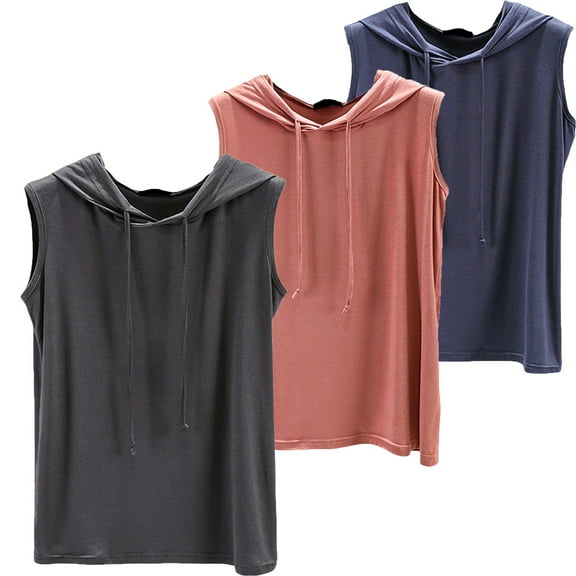 WCJM Women's Summer Short Sleeve Ribbed Knit Slim Fit T Shirt 2025 3 Piece Set Of Hooded Loose Plus Size Pullover Vest for Women's Mmer Thin Style Sleeveless Bottom Shirt for Versatile Wear