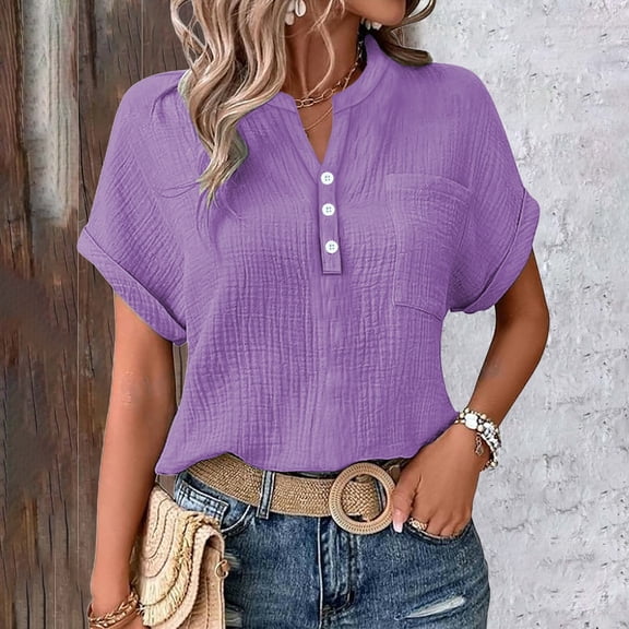 WCJM Women's Summer Short Sleeve Ribbed Knit Slim Fit T Shirt 2025 Womens Blouses Casual Tops Batwing Sleeve Pocket Patched Shirt Casual Work T Shirts Double Layer Wrinkled Fabric