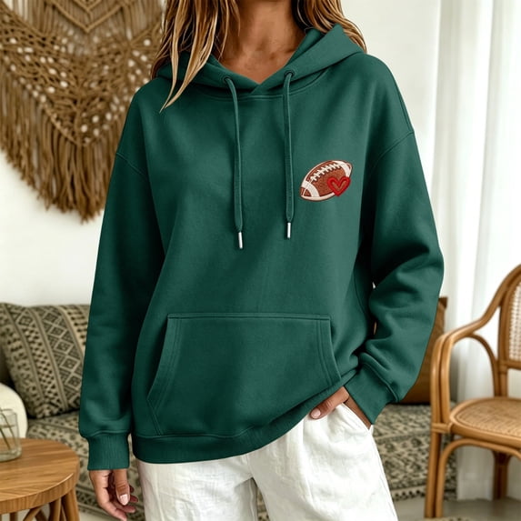 WCJM Women's Sweatshirts Hooded Football Pullover for Women Embroidered Long Sleeve Casual Fan Top