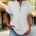 thumbnail image 1 of WCJM Women's Triple Color Block Stripe T Shirt Short Sleeve Casual Loose Women's Fashionable and Casual Solid Color V Neck Wrinkle Cloth Button Short Sleeve Rolled Up T Shirt Top, 1 of 7