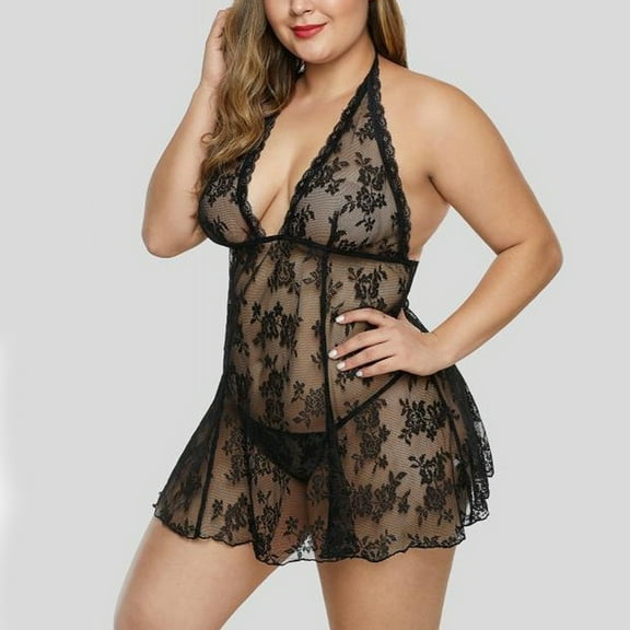 WCJM Women's chemical fiber underwear including 1x nightgown 1X underwear Black Polyester Women Lace FASHION Lingerie Nightdress Skirt Camisole Lace FASHION Pajamas Underwear