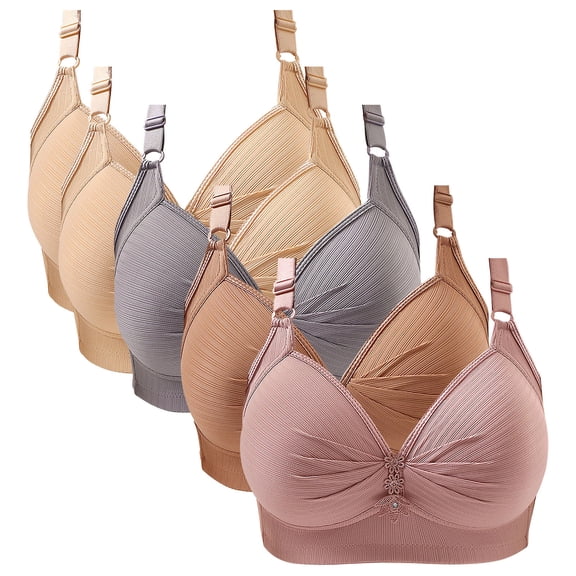 WCJM Women's cotton Brown nylon underwear Thin Laceless Steel Ring Comfortable Breathability Underwear Large Size Brater Buckle Female Bra Deep V Neck Vest Bralette Wireless Seamless Bra