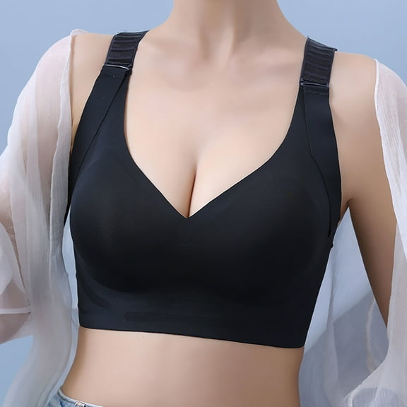 WCJM Women's cotton Dark Gray nylon underwear Thin Laceless Steel Ring Comfortable Breathability Underwear Large Size Brater Buckle Female Bra Deep V Neck Vest Bralette Wireless Seamless Bra