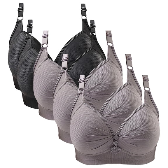 WCJM Women's cotton Pink nylon underwear Thin Laceless Steel Ring Comfortable Breathability Underwear Large Size Brater Buckle Female Bra Deep V Neck Vest Bralette Wireless Seamless Bra