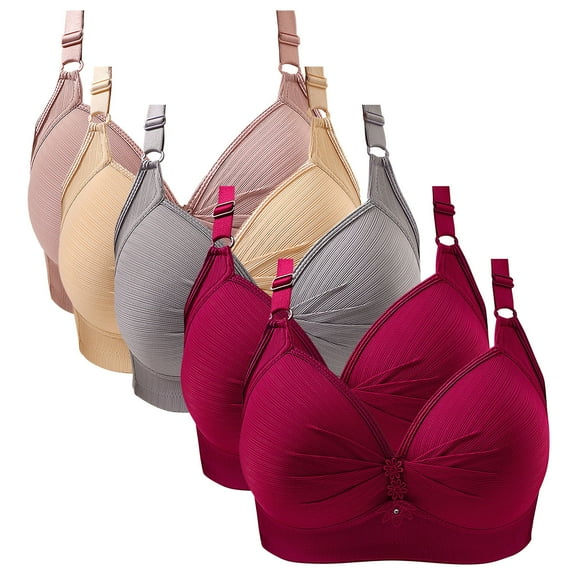 WCJM Women's cotton two pink,Purple,White,Beige,2 Red,Green,,3 Brown underwear Thin Laceless Comfortable Breathability Underwear Large Size Brater Buckle Female Bra V Neck Vest Bralette Wireless Bra