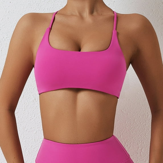WCJM Women's nylon bra including 1x Bra Hot Pink Polyester Women's Sports Bra Padded Crossed Back Bustier Without Underwire Spaghetti Straps For Yoga Fitness