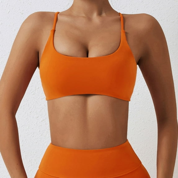 WCJM Women's nylon bra including 1x Bra Orange Polyester Women's Sports Bra Padded Crossed Back Bustier Without Underwire Spaghetti Straps For Yoga Fitness
