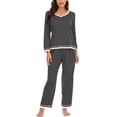 thumbnail image 1 of WCJM Women's nylon suit including 1pc top +1pc pants Grey polyester Ladies Casual Pajamas Set Pajamas Summer Ladies Pajamas Set With Pockets, 1 of 5