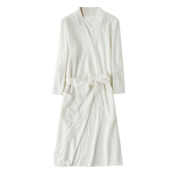 WCJM Women's woolen pajamas including 1 PC bathrobe White Polyester Unisex Breathable Solid Color Bathrobe Splicing Home Clothes Robe Coat