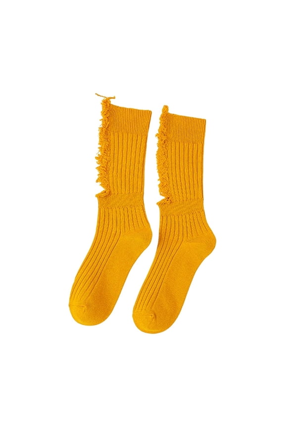 Women'sOld Ripped Hole Socks Ribbed Knit Fluorescent Color Tube Socks Skateboard Street Style Crew Hosiery for Casual Wear(Gold)
