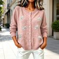 thumbnail image 1 of WCJM Womens Long Sleeve Button Down Crewneck Sweater Cardigan Casual Winter Outerwear Knit Top (Pink,M), 1 of 5