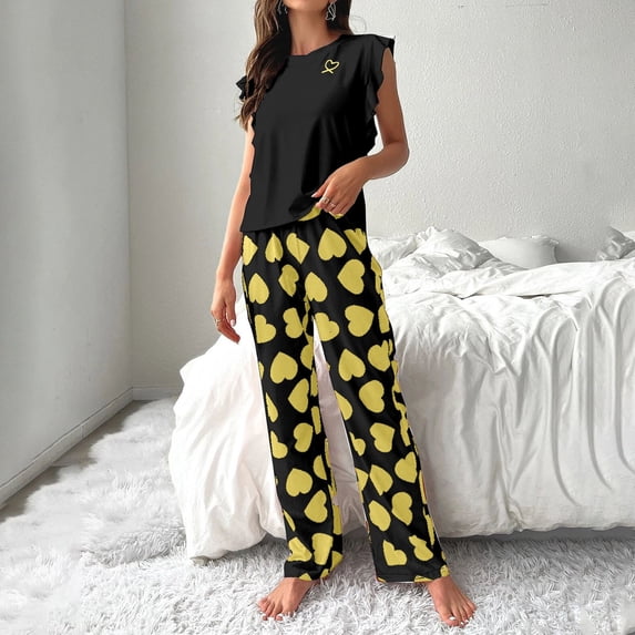 WCJM Womens Pajama Sets Tank Top and Shorts 2 Pcs Soft Sleeveless Lounge Set Button Up Pajamas for Women's Silk Solid Pajamas Set Soft Short Sleeve Round Neck Top and Loose Pajama Pants
