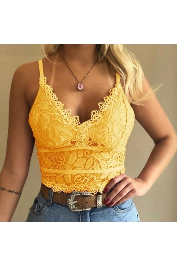 Yellow Women Plus Size Vest Crop Wireless Bra Lingerie V-Neck Underwear Camisole
