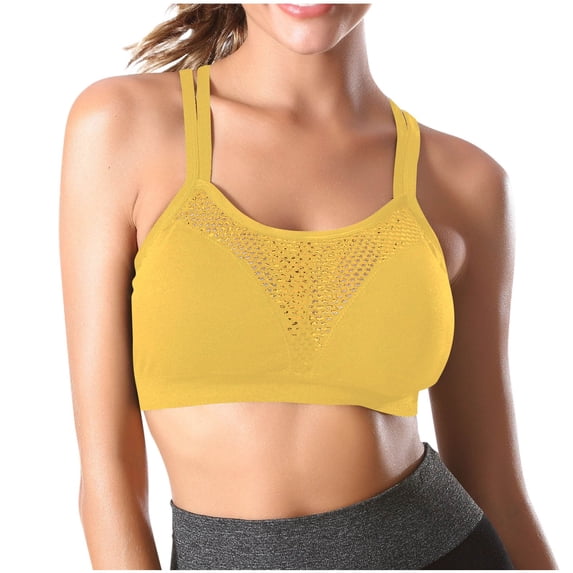 WCJM Yellow Women's Solid Color Hollow Sports Shoulder Strap Gathered Large Size Underwire Bra