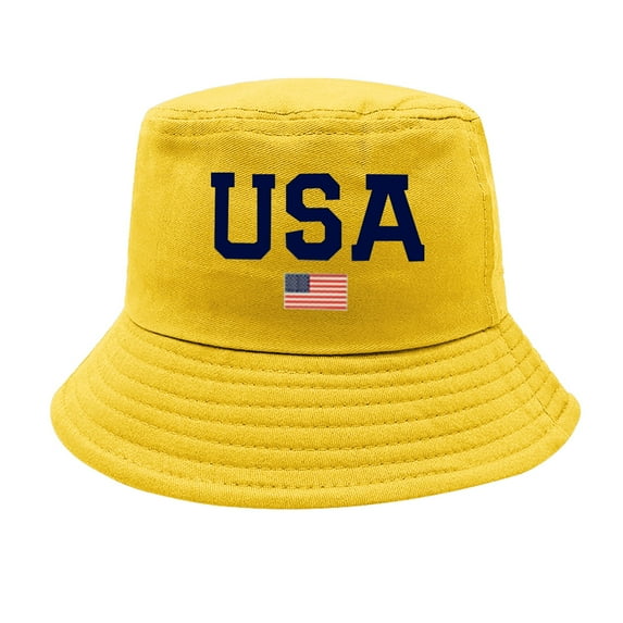 WCJM Yellow cotton July 4 Independence Day American Honors Bucket Hat Adult Unisex Fishing Sun Hat Black