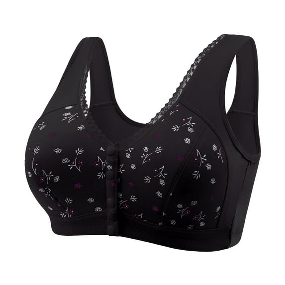 WCJM The color of Black1 Nylon and Spandex is the best material for summer clothing Women Lace Front Button Shaping Cup Adjustable Shoulder Strap Large Size Bra
