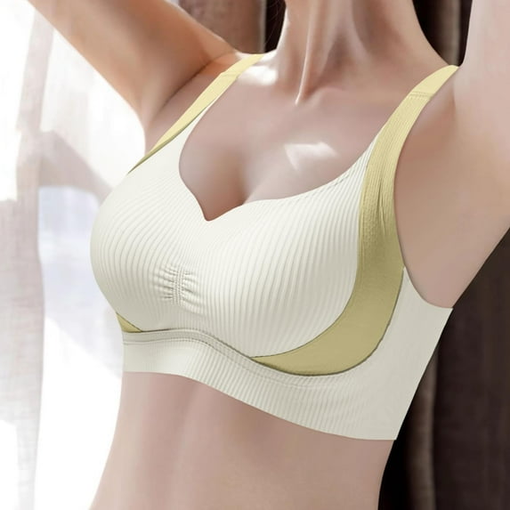 WCJM The color of Yellow1 Nylon and Spandex is the best material for summer clothing Womens Wireless Bra Super Gather Bra Anti Sagging Support Pushup Lifting Bras For Older Women
