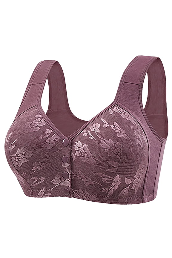 Female B Cotton Pink Ra 3 Pieces Of Front Open Buckle Top Support Without Ring Beauty Back Middle Bra Large Size Thin Vest Type Gathered Bra Underwear