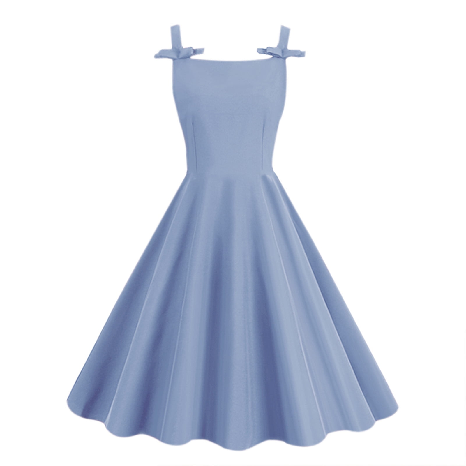 WCMZJ 1950s Dress Audrey Hepburn Dress for Women Vintage Sleeveless Strap Bowknot Cocktail Party Midi Dresses Solid Color A-Line Swing Dress Light Blue M