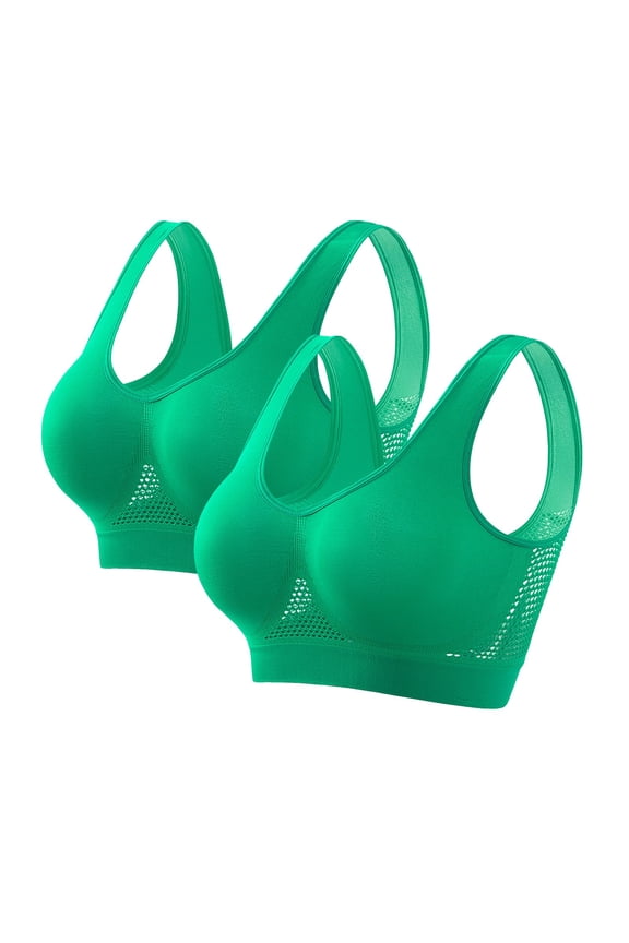 2Pack Breathable Bras for Women No Steel Ring Plus Size Soft Cool Liftup Air Bra No Underwire High Support Underwear Multicolor L