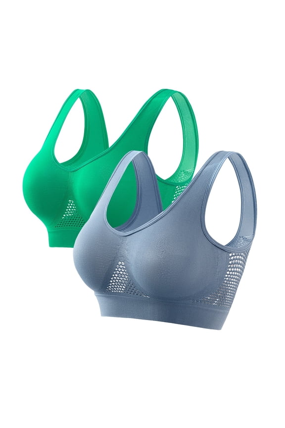 2Pack Breathable Bras for Women No Steel Ring Plus Size Soft Cool Liftup Air Bra No Underwire High Support Underwear Multicolor L